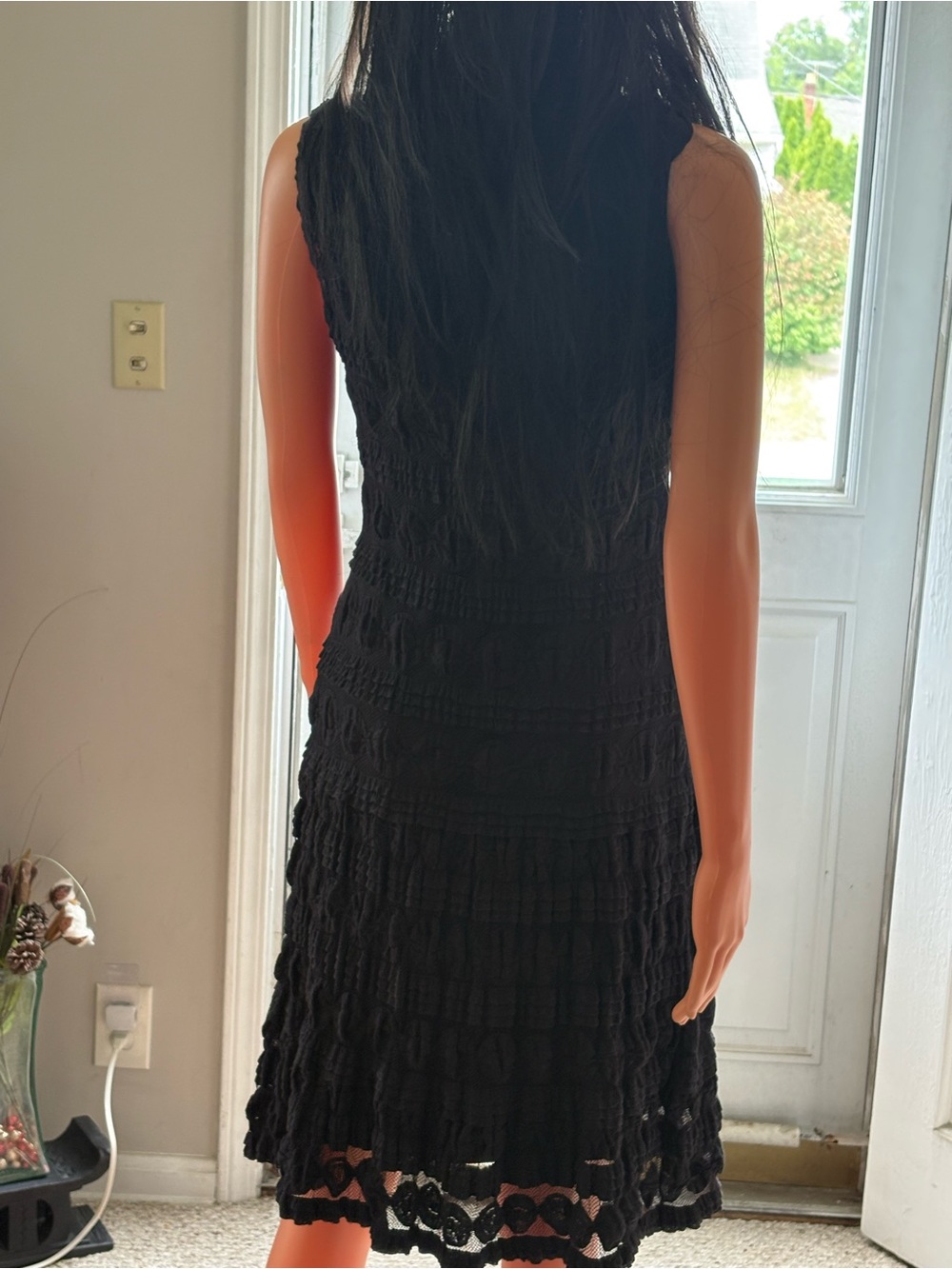 Max Studio Black Sleeveless Textured Midi Dress with Tiered Skirt - Picture 3 of 7